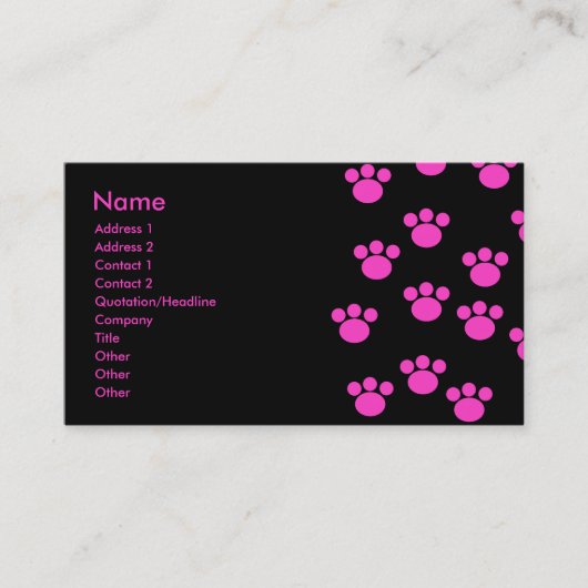 Helles rosa und schwarzes Tatzen-Druck-Muster Visitenkarte (Vorderseite)