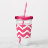 Helles Rosa und Weiß Chevron-Muster Monogramm Acryltrinkbecher (Rückseite)
