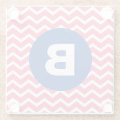 Helles Rosa und Weiß Chevron-Muster Monogramm Glasuntersetzer (Rückseite)