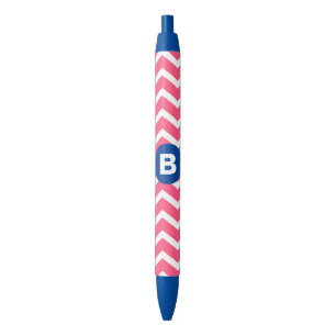 Helles Rosa und Weiß Chevron-Muster Monogramm Kugelschreiber