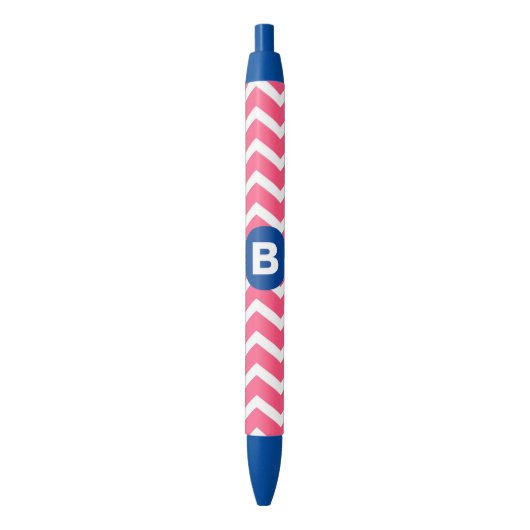 Helles Rosa und Weiß Chevron-Muster Monogramm Kugelschreiber (Vorderseite Vertikal)