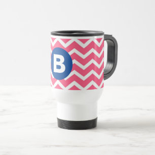 Helles Rosa und Weiß Chevron-Muster-Monogramm Reisebecher