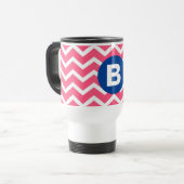 Helles Rosa und Weiß Chevron-Muster-Monogramm Reisebecher (Vorderseite Links)