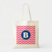 Helles Rosa und Weiß Chevron-Muster Monogramm Tragetasche (Vorne)