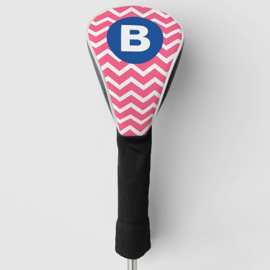 Helles Rosa und Weißes Chevron-Muster-Monogramm Golf Headcover (Vorderseite)