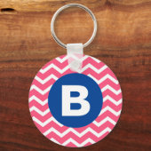 Helles Rosa und Weißes Chevron-Muster-Monogramm Schlüsselanhänger (Vorderseite)