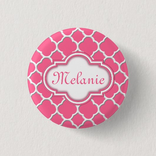 Helles Rosa Vierblatt-Gittermuster Button (Vorderseite)