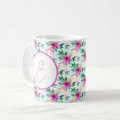 Helles rosa Wasserfarbe Blumenmuster-Monogramm Kaffeetasse (Vorderseite Links)