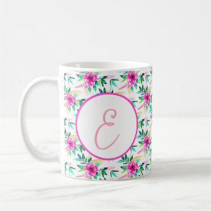 Helles rosa Wasserfarbe Blumenmuster-Monogramm Kaffeetasse