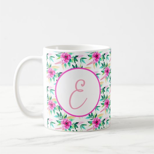 Helles rosa Wasserfarbe Blumenmuster-Monogramm Kaffeetasse (Links)