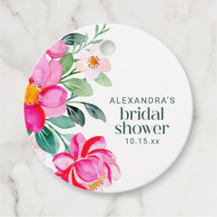 Helles Rosa Wasserfarbe Florale Hochzeitsdusche Cu Geschenkanhänger