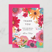 Helles Rosa Wildblume Brautparty Dankeskarte (Vorne/Hinten)