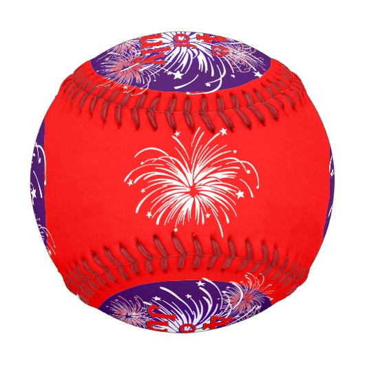 Helles Rot 4. Juli Feuerwerk Feier Baseball (Rückseite)