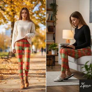 Helles Rot Grün Kariertes Tartan-Muster Leggings