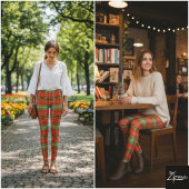 Helles Rot Grün Kariertes Tartan-Muster Leggings