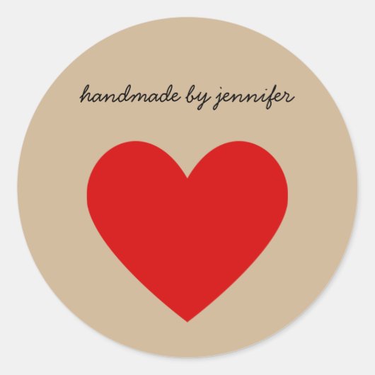 Helles Rot-I-Liebe-Herz, handgefertigt mit eigenem Runder Aufkleber (Vorderseite)
