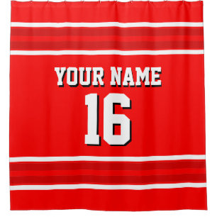 Helles Rot mit Red White Stripes Sports Jersey Duschvorhang