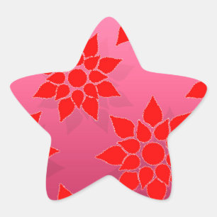 Helles Rot über tiefrosa Blumendesign Stern-Aufkleber