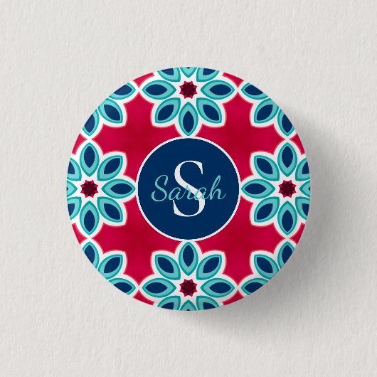Helles Rot und Blau Moderne Geometrische Personali Button (Vorderseite)