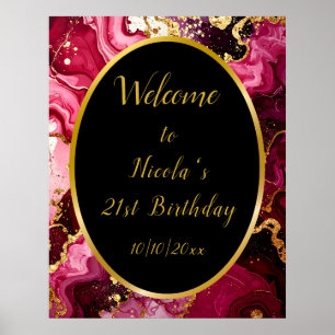 Helles Rot und Gold Marmor Agate Geburtstag Willko Poster