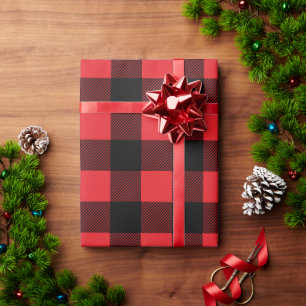 Helles Rot und Schwarz Großes Büffel-Karo-Weihnach Geschenkpapier