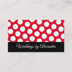 Helles Rot und Weiß Polka Dot Black Accent Visitenkarte