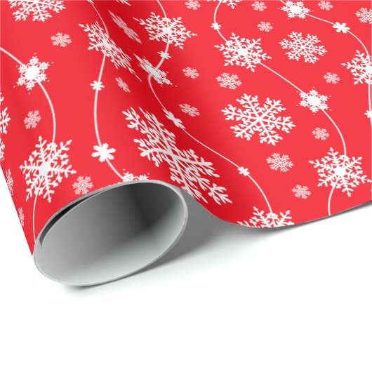 Helles Rot- und Winterweißes Schneeflockenmuster Geschenkpapier (Rolleneckpunkt)