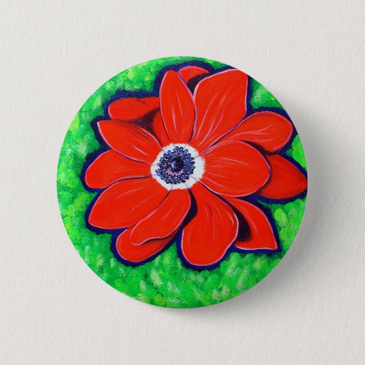 Helles Rotes Anemonbild Button (Vorderseite)