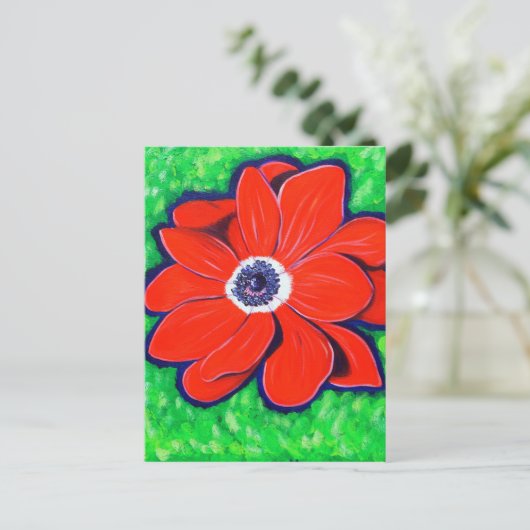 Helles Rotes Anemonbild Postkarte (Stehend Vorderseite)
