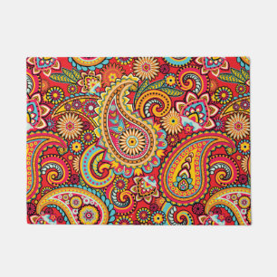 Helles rotes Blumenpaisley-Böhmemuster Fußmatte