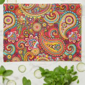 Helles rotes Blumenpaisley-Böhmemuster Handtuch (Gefaltet)