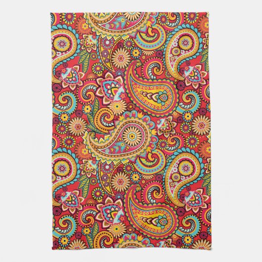 Helles rotes Blumenpaisley-Böhmemuster Handtuch (Vertikal)