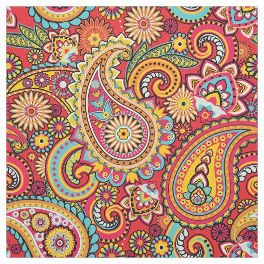 Helles rotes Blumenpaisley-Böhmemuster Stoff (Muster)