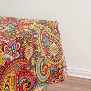 Helles rotes Blumenpaisley-Böhmemuster Tischdecke