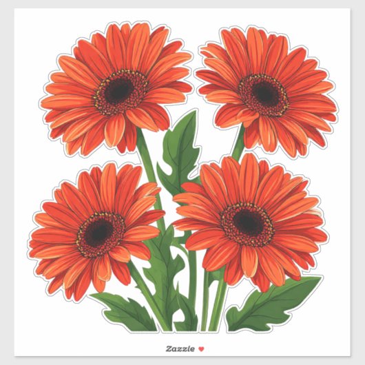 Helles rotes Gerbera-Daisy-Blumenstrauß Aufkleber (Blatt)