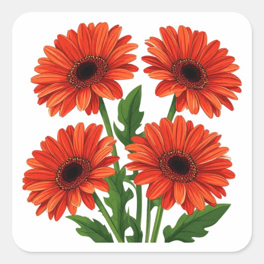 Helles rotes Gerbera-Daisy-Blumenstrauß Quadratischer Aufkleber (Vorderseite)
