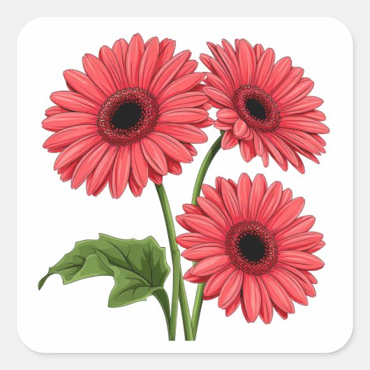 Helles rotes Gerbera-Gänseblümchen-Strauß Quadratischer Aufkleber (Vorderseite)