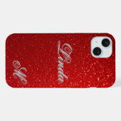 Helles rotes Glitter-Texture Luxus-Ästhetik-Gesche iPhone Hülle (Rückseite (Horizontal))