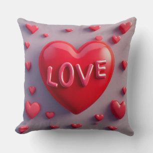 Helles rotes Herz mit 'Liebe'-Text Kissen