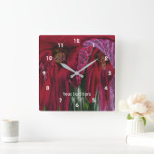 Helles Rotes Hibiskus Blume Abstrakt Art Quadratische Wanduhr (Zuhause)
