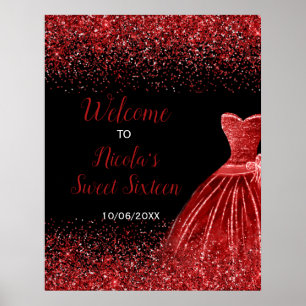 Helles Rotes Kleid Imitats Glitzer Sweet 16 Willko Poster