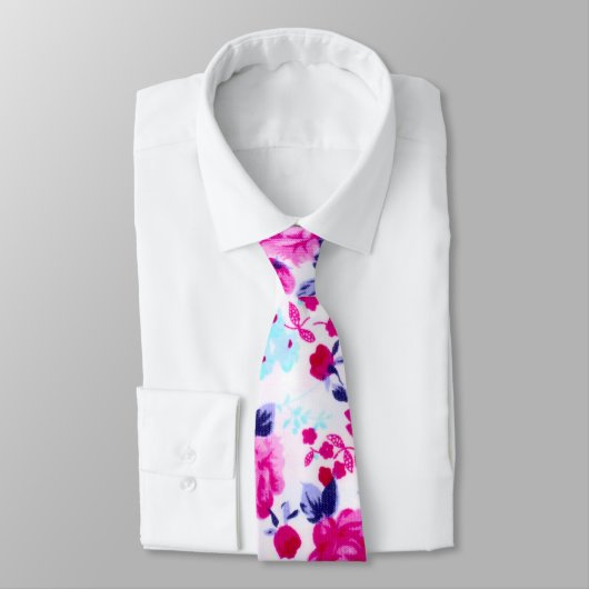 Helles rotes, lila und rosa Blumenmuster Krawatte (Gebunden)