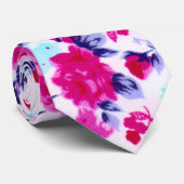 Helles rotes, lila und rosa Blumenmuster Krawatte (Gerollt)