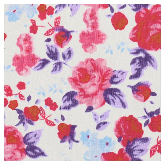 Helles rotes, lila und rosa Blumenmuster Stoff (Nahaufnahme)