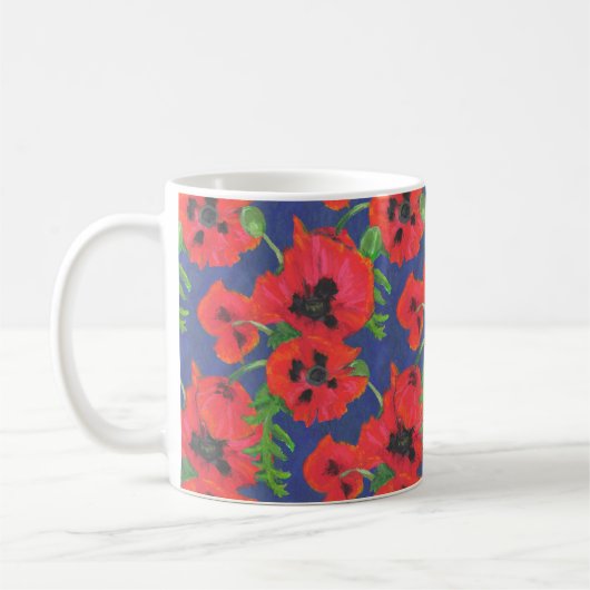 Helles rotes orientalisches Poppies-Muster auf bla Kaffeetasse (Links)