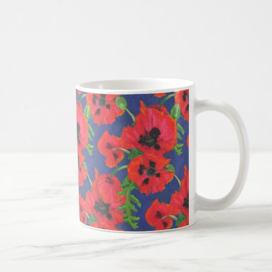 Helles rotes orientalisches Poppies-Muster auf bla Kaffeetasse (Rechts)