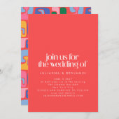 Helles Rotes Retro Coole Abstrakte Formen Hochzeit Einladung (Vorne/Hinten)