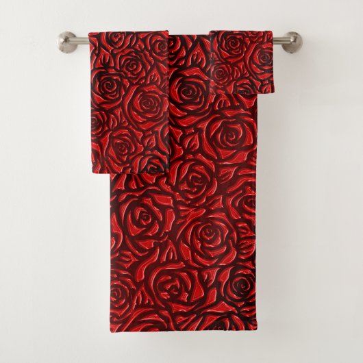 Helles rotes Rosenmuster Badhandtuch Set (Insitu)