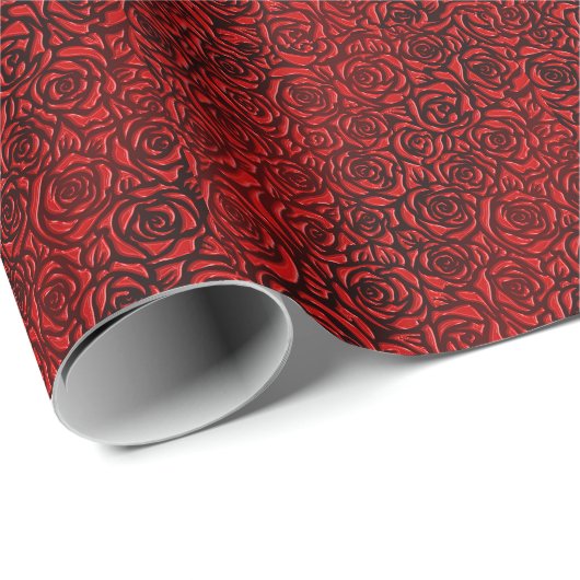 Helles rotes Rosenmuster Geschenkpapier (Rolleneckpunkt)