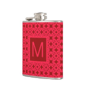 Helles rotes, verziertes Muster mit Monogramm Flachmann (Links)